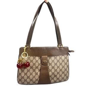 Gucci GG Supreme Monogram Canvas Brown Leather Satchel Bag Vintage